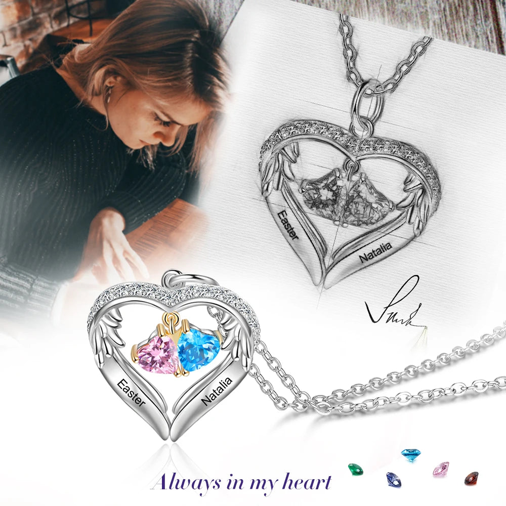 Wings of Love Personalized Birthstone Necklace