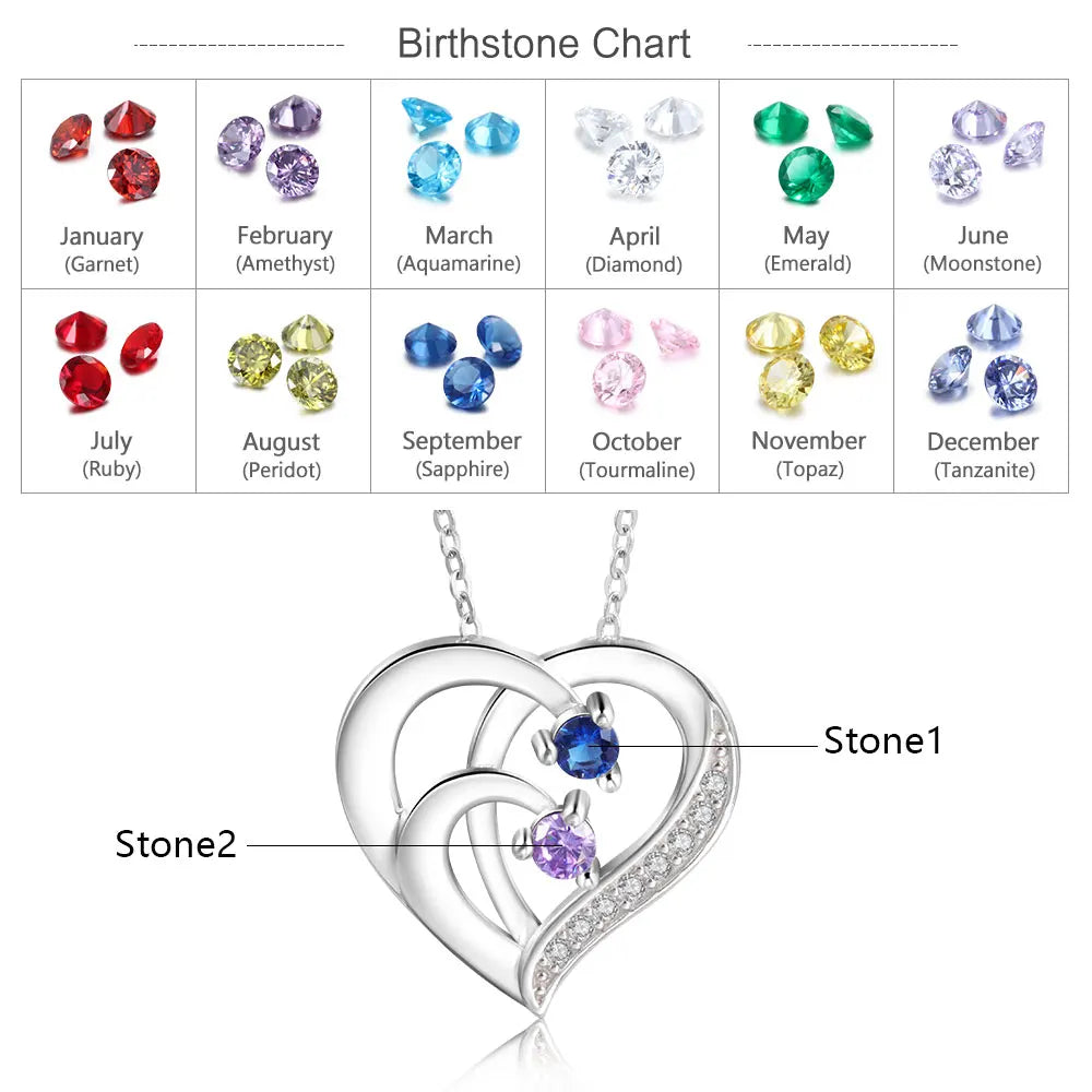 Mother’s Heart Personalized Birthstone Necklace – Cherished Memories