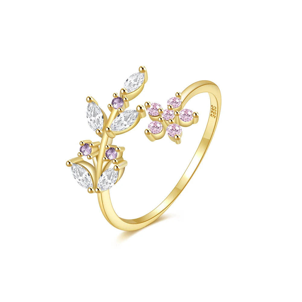 Flower Leaf Crystal Ring – Whimsical Elegance