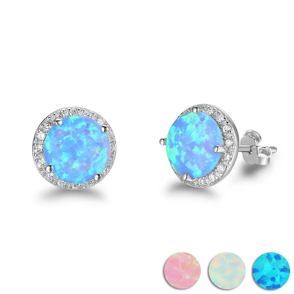 Ocean Blue Opal Stud Earrings