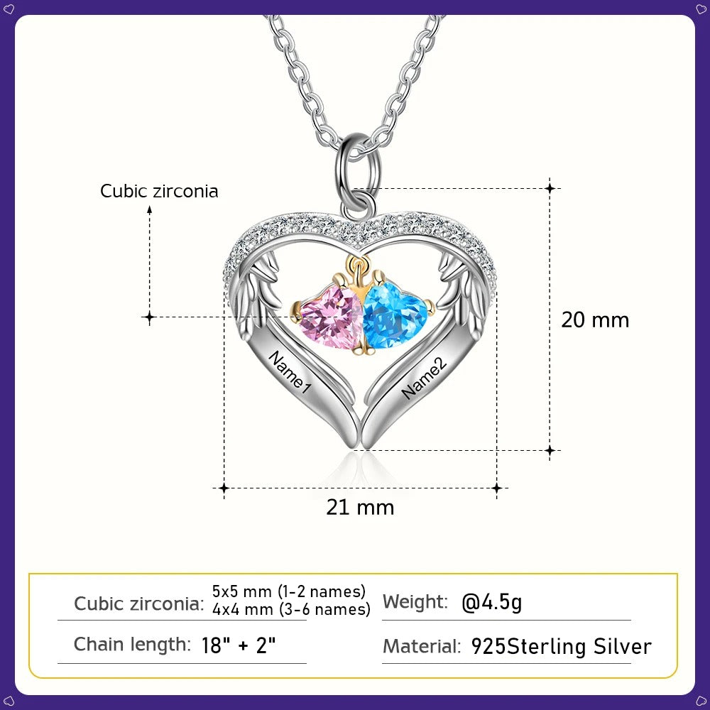 Wings of Love Personalized Birthstone Necklace