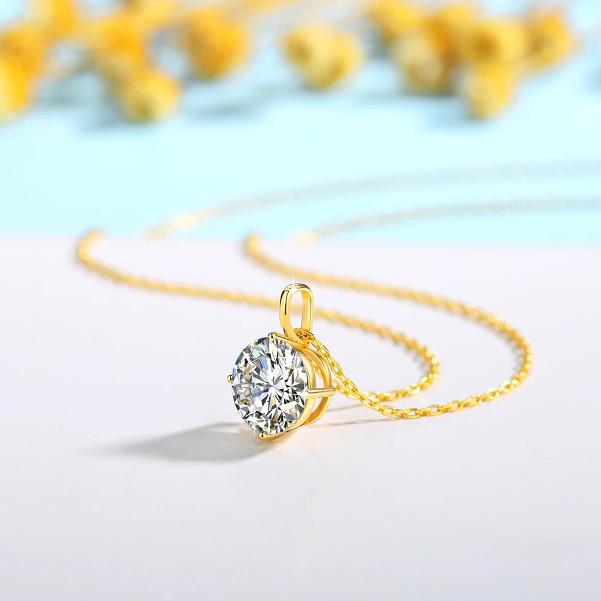 Real 14K Gold Moissanite Pendant Necklace