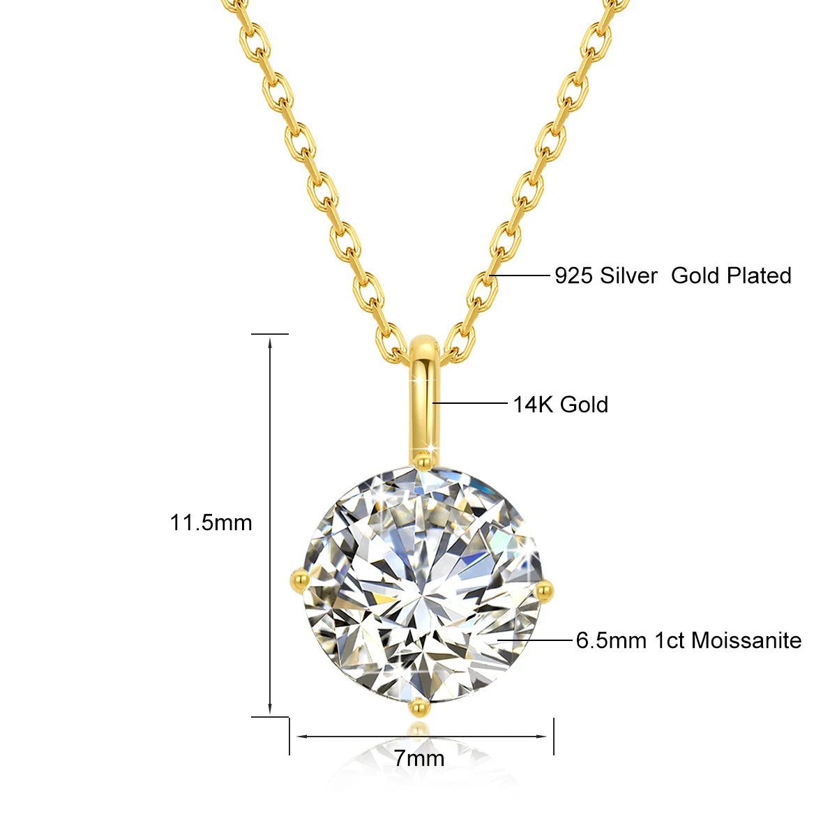 Real 14K Gold Moissanite Pendant Necklace