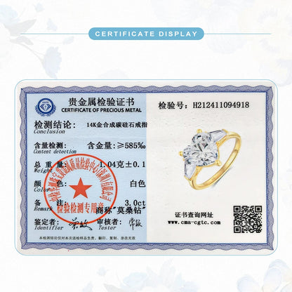 Real 14K Gold Heart 3ct Moissanite Ring
