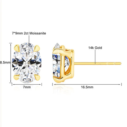 Classic 14K Gold Oval Cut Moissanite Stud Earrings