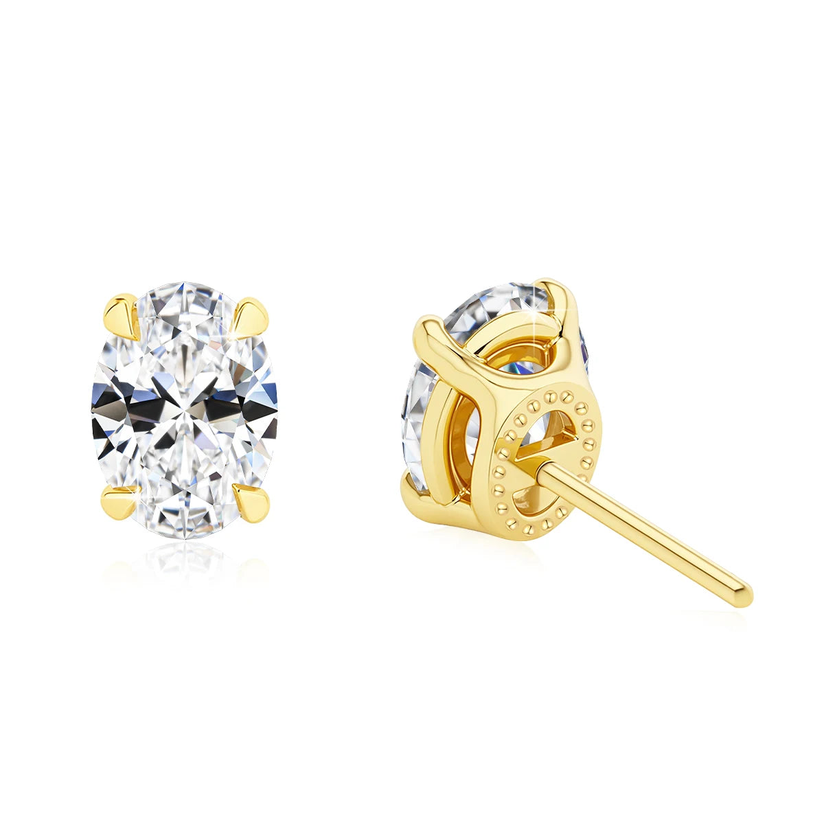 Classic 14K Gold Oval Cut Moissanite Stud Earrings