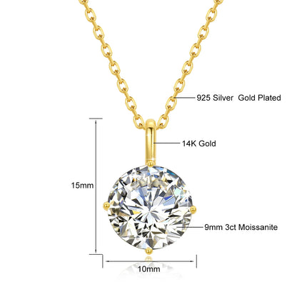 Real 14K Gold Moissanite Pendant Necklace