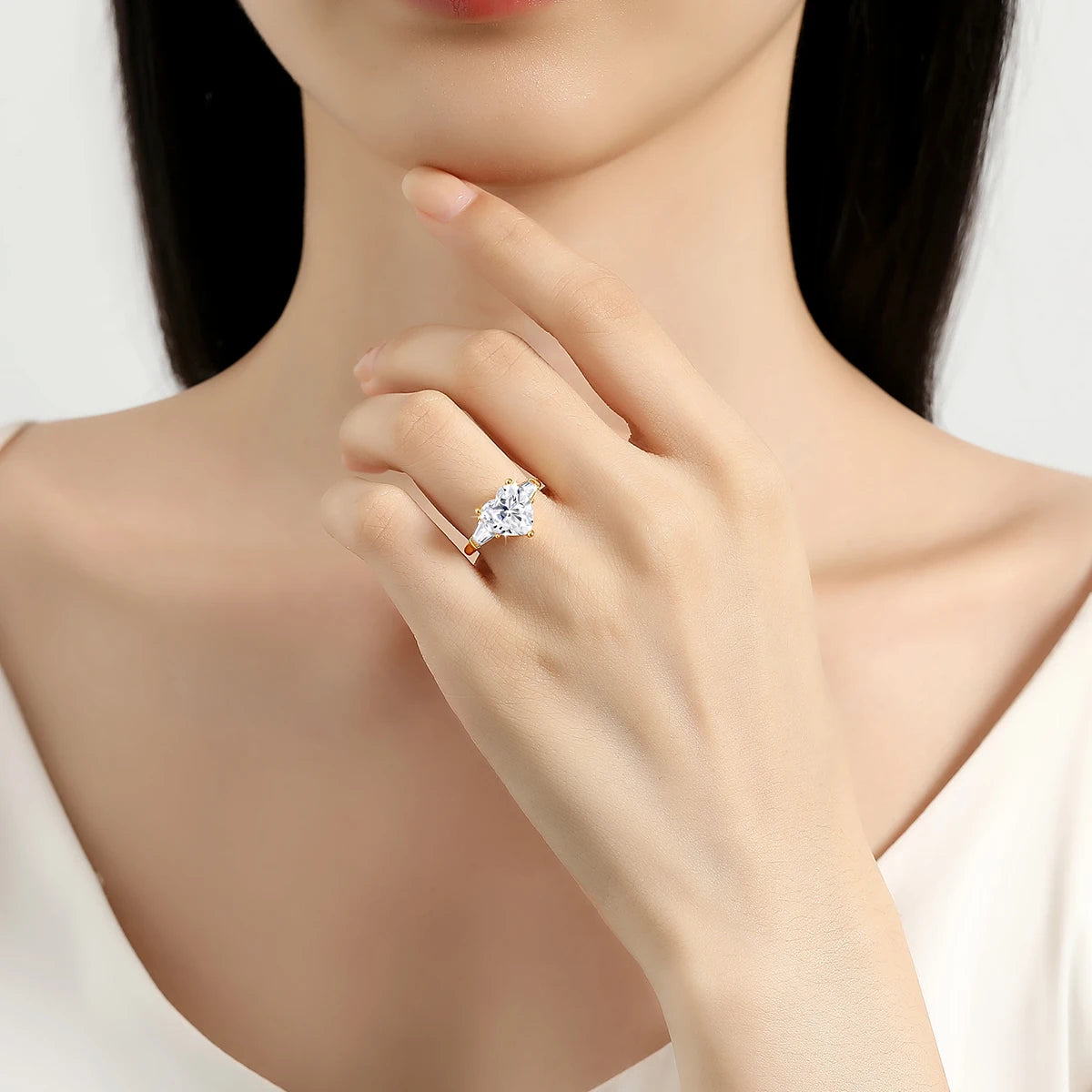 Real 14K Gold Heart 3ct Moissanite Ring