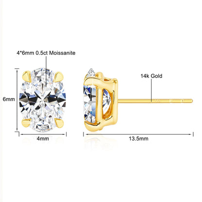 Classic 14K Gold Oval Cut Moissanite Stud Earrings