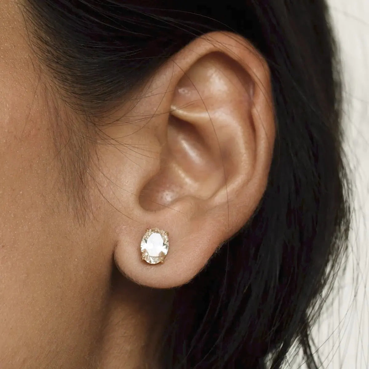 Classic 14K Gold Oval Cut Moissanite Stud Earrings