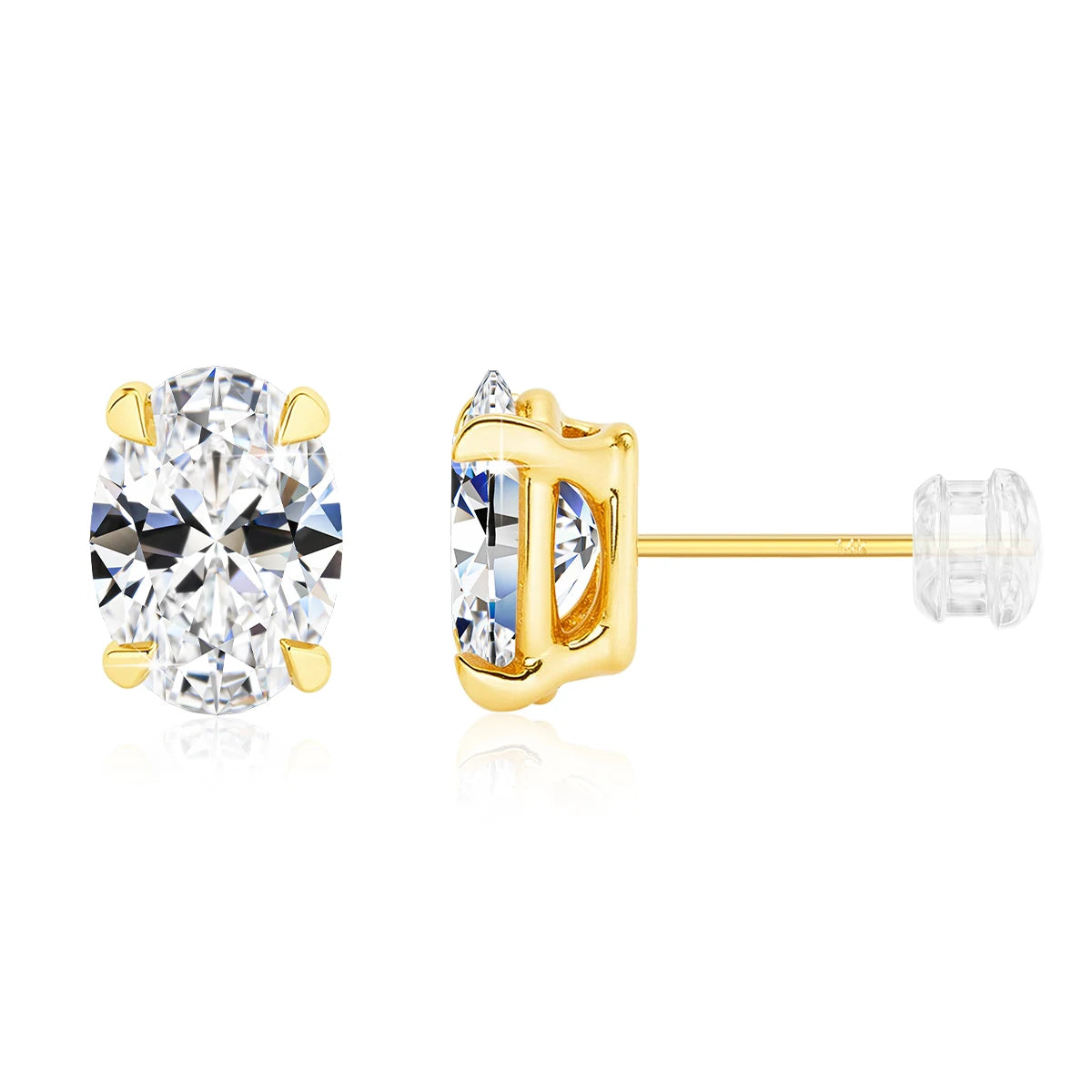 Classic 14K Gold Oval Cut Moissanite Stud Earrings