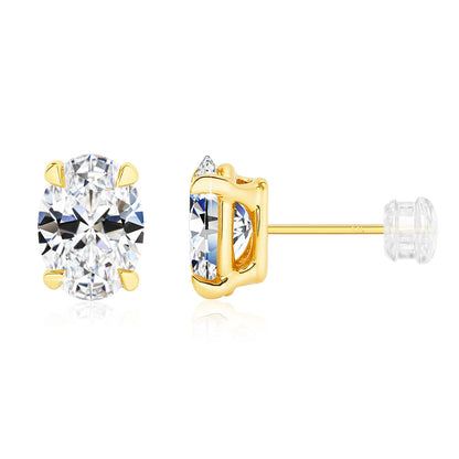 Classic 14K Gold Oval Cut Moissanite Stud Earrings