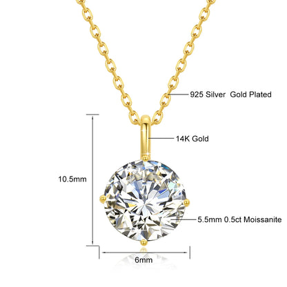 Real 14K Gold Moissanite Pendant Necklace